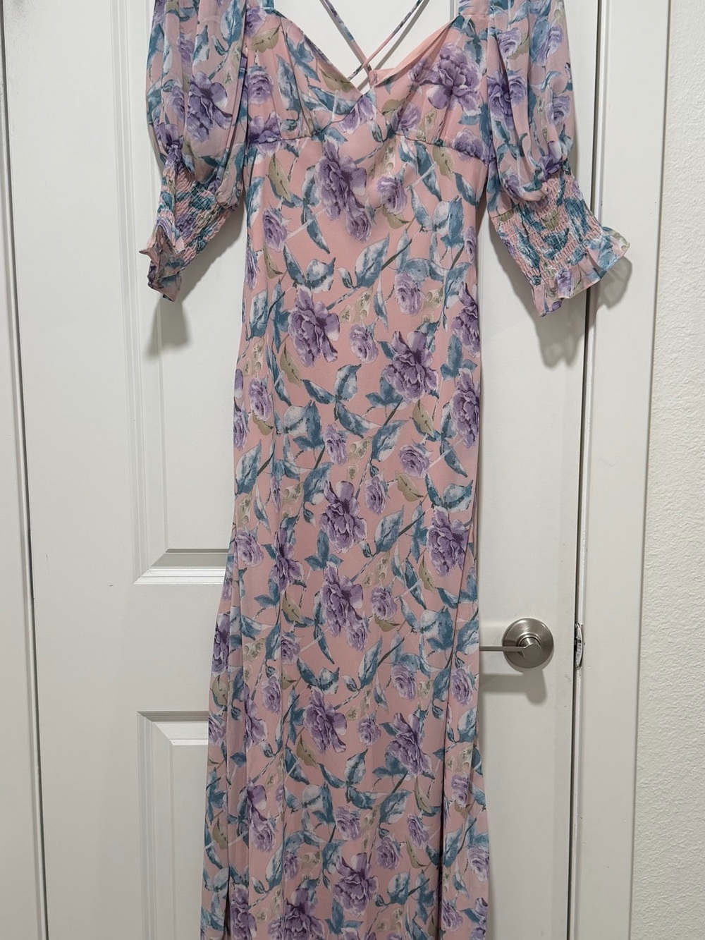 Luxxel Pink Maxi Dress with Lavender Floral Print